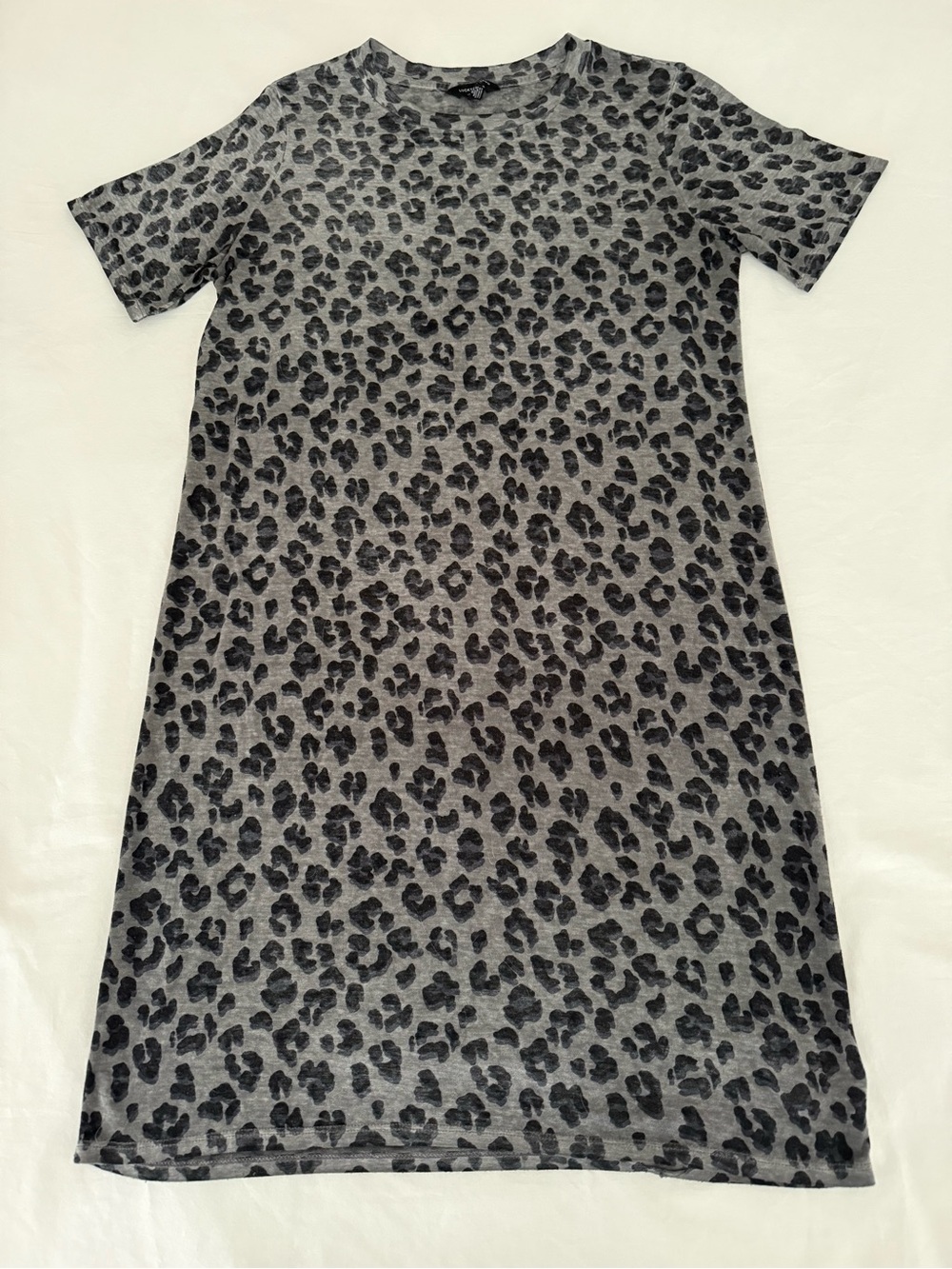 Lucky Brand Gray Black Lightweight Leopard Print T-Shirt Dress Casual Size S